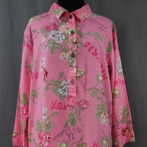 Cruz 3/4 Sleeve Pink Floral Tunic/Long Shirt